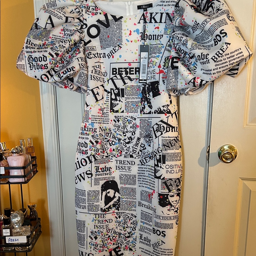 Stylish Newspaper Print Dress